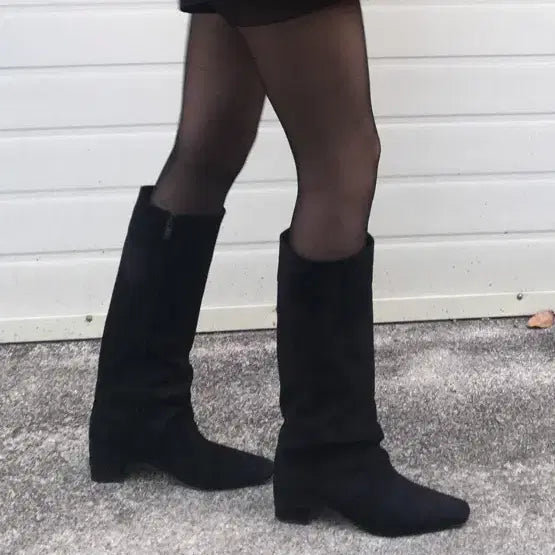 [BUNJANG] Our Cabinet Black Suede Mid Boots / 아워캐비넷 블랙 스웨이드 미들 부츠