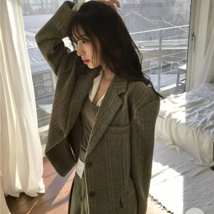 [BUNJANG] Cloud Emotion Bana Layered Top Set (Khaki) / 클라우드이모션 바나탑 바나 레이어드 세트 카키