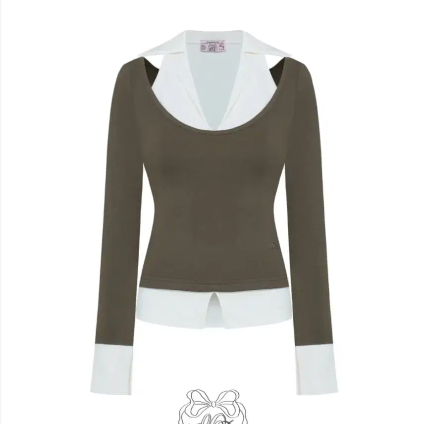 [BUNJANG] Cloud Emotion Bana Layered Top Set (Khaki) / 클라우드이모션 바나탑 바나 레이어드 세트 카키