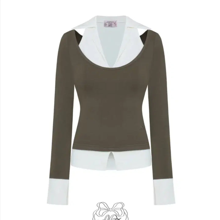 [BUNJANG] Cloud Emotion Bana Layered Top Set (Khaki) / 클라우드이모션 바나탑 바나 레이어드 세트 카키