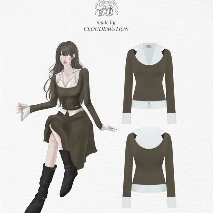 [BUNJANG] Cloud Emotion Bana Layered Top Set (Khaki) / 클라우드이모션 바나탑 바나 레이어드 세트 카키