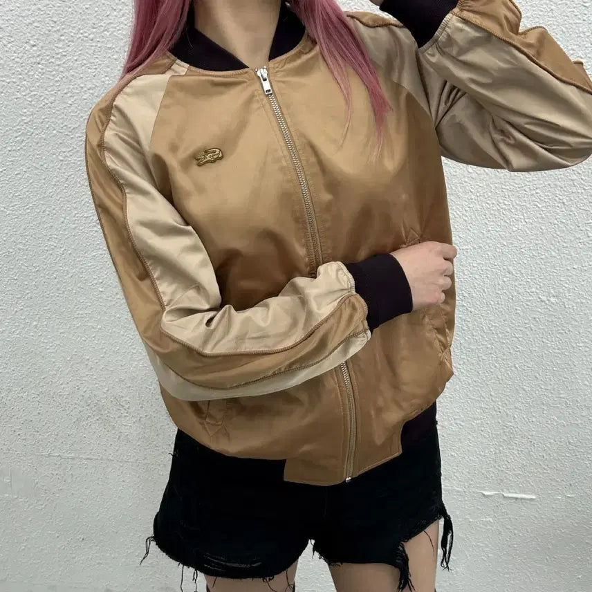 [BUNJANG] Lacoste Beige and Gold Windbreaker Jacket / 라코스테 베이지배색 골드 바람막이