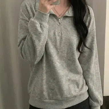 [BUNJANG] Gray Half-Zip Sweatshirt / 회색 하프집업 반집업 맨투맨 티셔츠