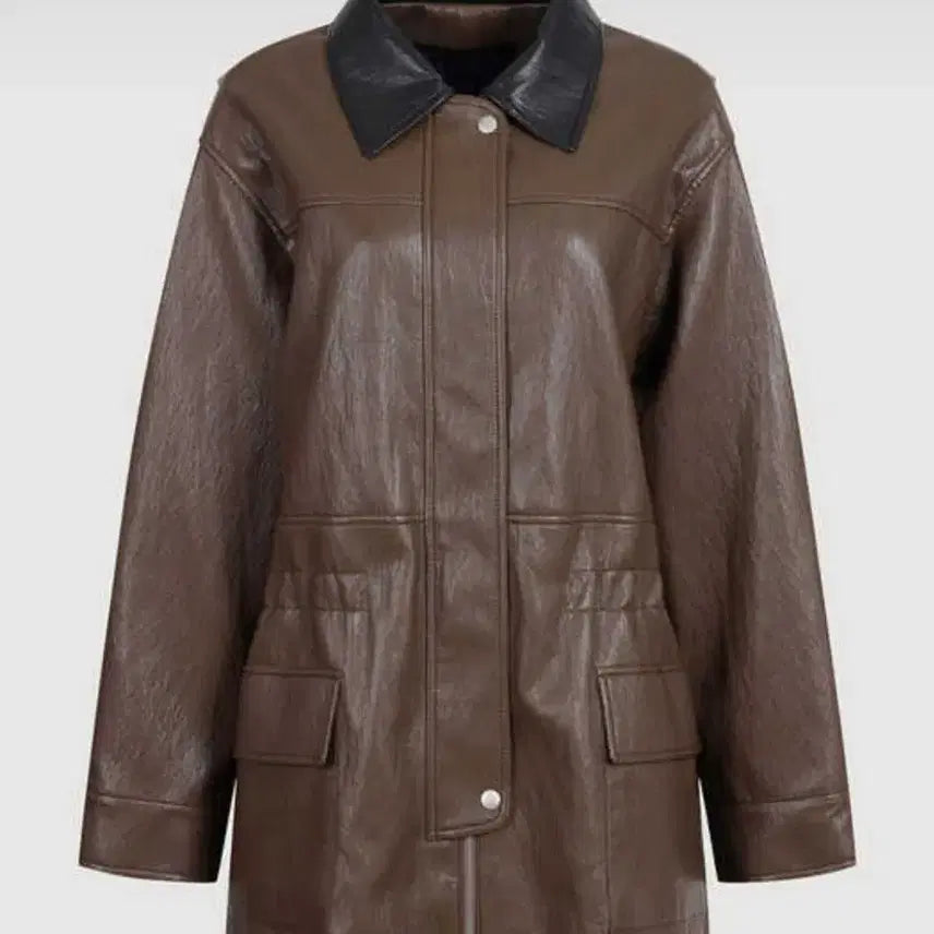 [BUNJANG] Lucky Chouette Brown Leather Oversized Jacket / 럭키슈에뜨  브라운 레더 오버핏 자켓
