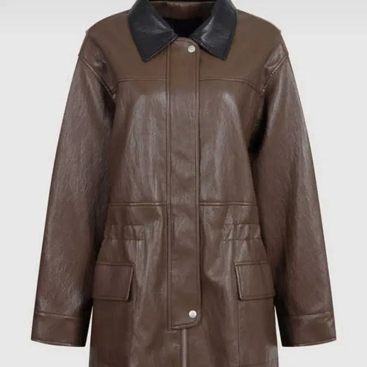 [BUNJANG] Lucky Chouette Brown Leather Oversized Jacket / 럭키슈에뜨  브라운 레더 오버핏 자켓