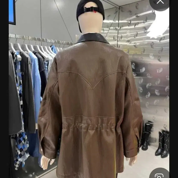 [BUNJANG] Lucky Chouette Brown Leather Oversized Jacket / 럭키슈에뜨  브라운 레더 오버핏 자켓