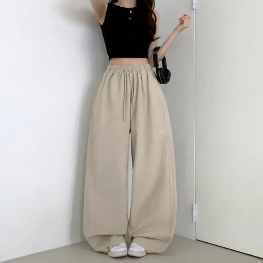 [BUNJANG] Snap Button Two-Way Cotton Wide Training Pants / 스냅 버튼 투웨이 코튼 밴딩 와이드 트레이닝 팬츠 새상품