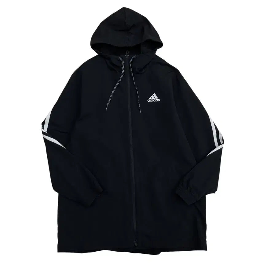 [BUNJANG] Adidas Essential Logo Black Long Hooded Windbreaker 2XL / 아디다스 에센셜로고 블랙 롱 후드 바람막이 2XL