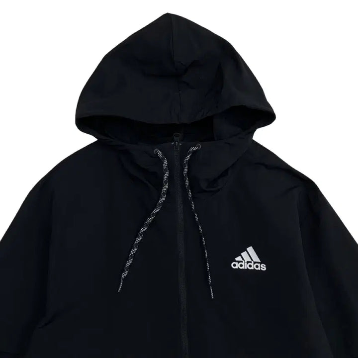 [BUNJANG] Adidas Essential Logo Black Long Hooded Windbreaker 2XL / 아디다스 에센셜로고 블랙 롱 후드 바람막이 2XL