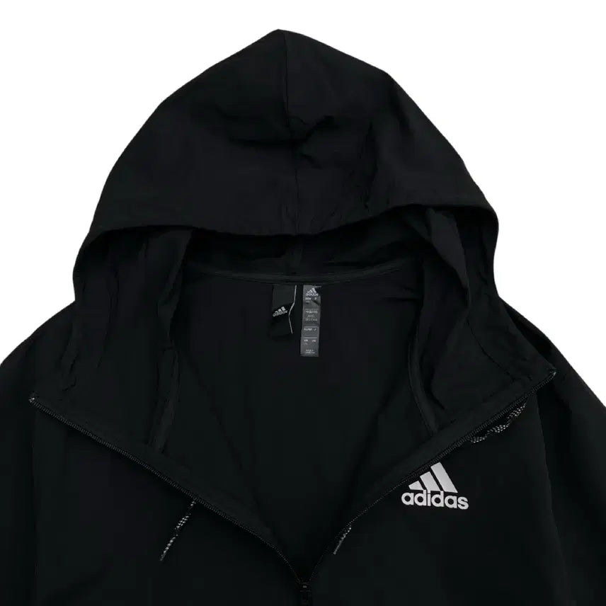 [BUNJANG] Adidas Essential Logo Black Long Hooded Windbreaker 2XL / 아디다스 에센셜로고 블랙 롱 후드 바람막이 2XL