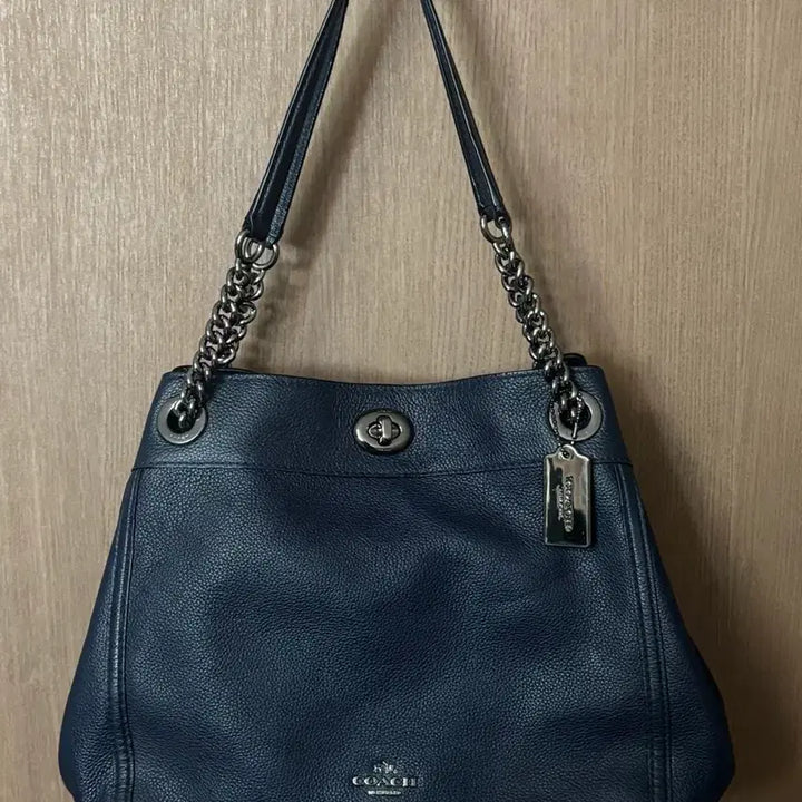 [BUNJANG] COACH Navy Leather Shoulder Bag / COACH 코치 네이비 체인 레더 숄더백