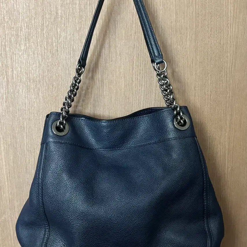 [BUNJANG] COACH Navy Leather Shoulder Bag / COACH 코치 네이비 체인 레더 숄더백