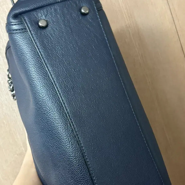 [BUNJANG] COACH Navy Leather Shoulder Bag / COACH 코치 네이비 체인 레더 숄더백