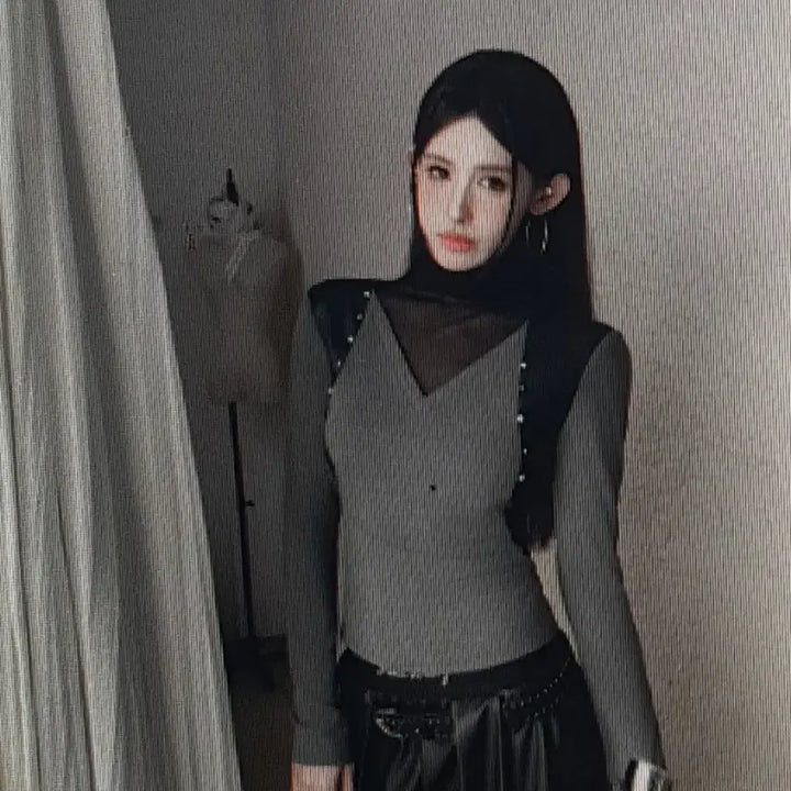 [BUNJANG] Retro Mesh Long Sleeve Top / (해외배송) 레트로한 메쉬 긴팔티