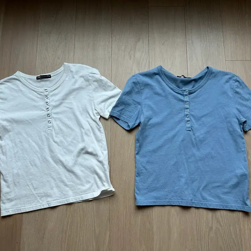 [BUNJANG] ZARA Women's Henley Neck T-Shirts (Set of 2) / 자라 여성 헨리넥 티셔츠 2벌 S (같이)