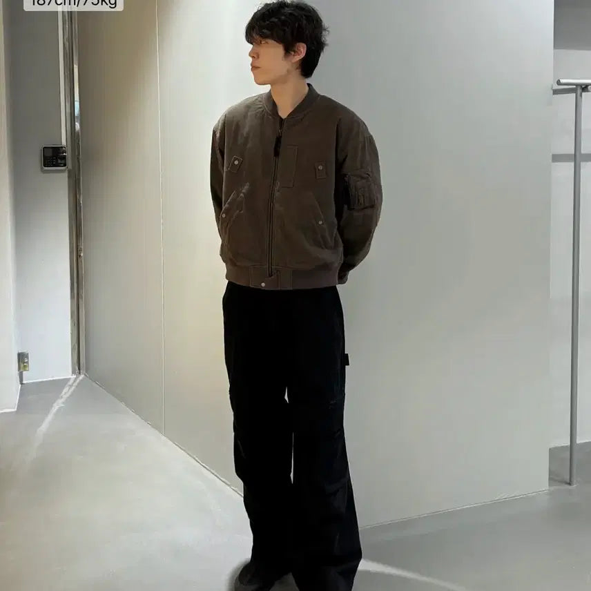 [BUNJANG] Washed Moleskin MA-1 Khaki Grey Jacket / 워시드 몰스킨 MA-1 KHAKI GREY
