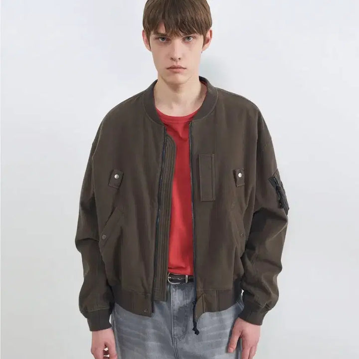 [BUNJANG] Washed Moleskin MA-1 Khaki Grey Jacket / 워시드 몰스킨 MA-1 KHAKI GREY