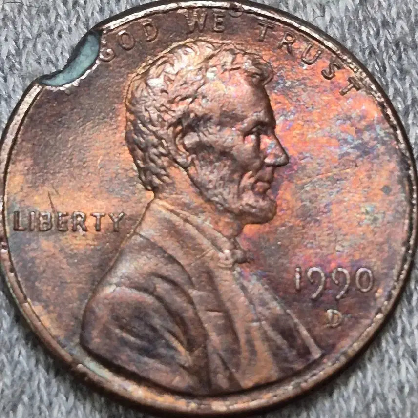 [BUNJANG] 1990 D Lincoln Penny Coin (Defect) / 1990년D 링컨 페니(결함),주화