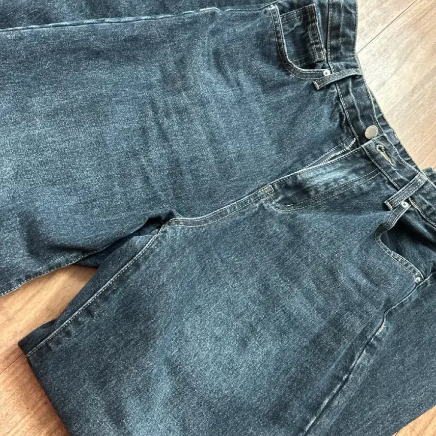 [BUNJANG] Morefit Wide Denim Jeans - Dark Blue - Basic Length - L / 모어핏 일자 와이드 데님 팬츠 진청 기본기장 L