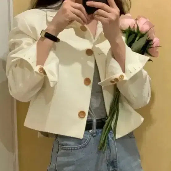 [BUNJANG] Without Summer Tweed Crop Bread Jacket / 위드아웃썸머 트위드 크롭 브레드 자켓