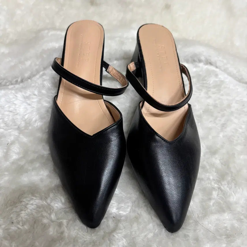 [BUNJANG] Black Strap Mule Heels / 블랙 스트랩 뮬 힐 235/240