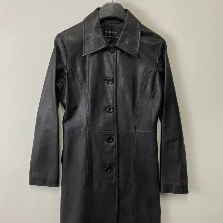 [BUNJANG] VICKY Cow Leather Vintage Coat / 빈티지 VICKY 카우 레더 코트