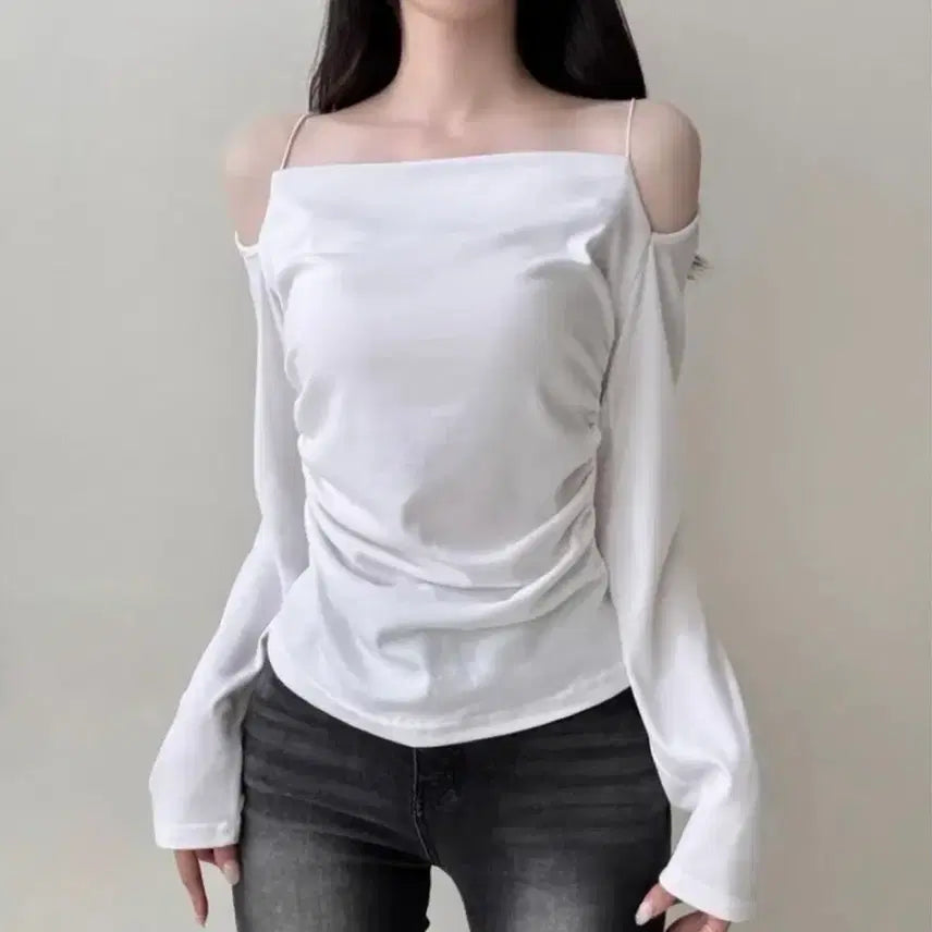 [BUNJANG] Drape Sleeveless Shring Top / 새상품)드레이프 나시 셔링 긴팔 에이블리