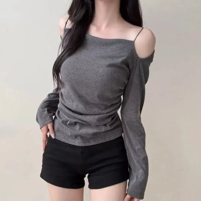 [BUNJANG] Drape Sleeveless Shring Top / 새상품)드레이프 나시 셔링 긴팔 에이블리
