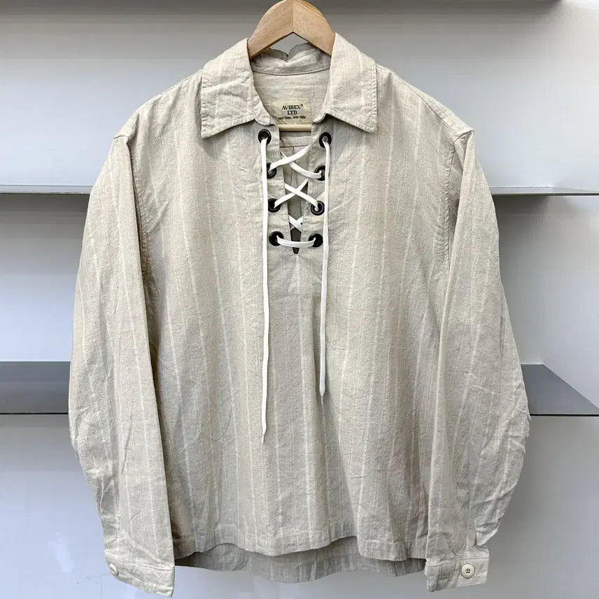 [BUNJANG] Avirex Eyelet Stripe Pullover Shirt / 아비렉스 아일렛 스트라이프 풀오버 셔츠