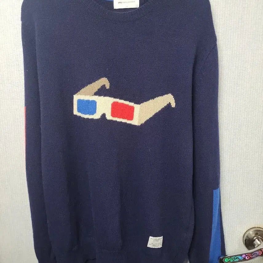 [BUNJANG] LIFUL 3D Glasses Navy Knit Sweater / 105. LIFUL 3D안경 네이비 니트