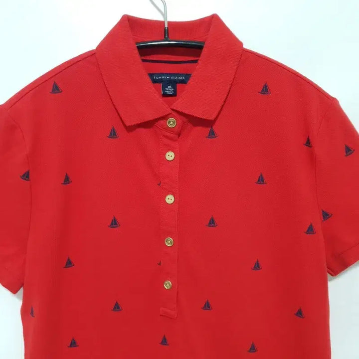 [BUNJANG] Tommy Hilfiger Women's Patterned Short-Sleeved Polo Shirt / 타미힐피거 여성 패턴 반팔 카라티 XS_S1651