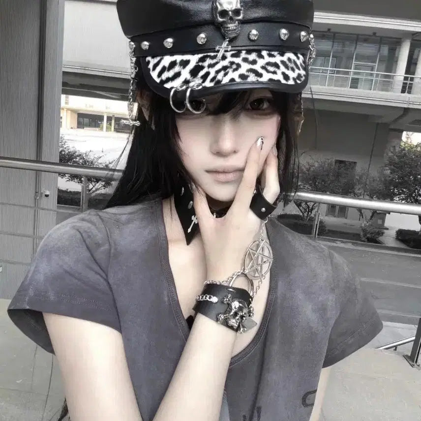 [BUNJANG] Gyarupunk Leopard Sailor Hat / 갸루 펑크 레오파드 마도로스햇 갸루 모자