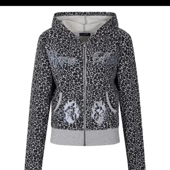 [BUNJANG] Please No Follow Leopard Crystal Hoodie Zip-up / 플리즈노팔로우 레오파드 크리스탈 후드집업