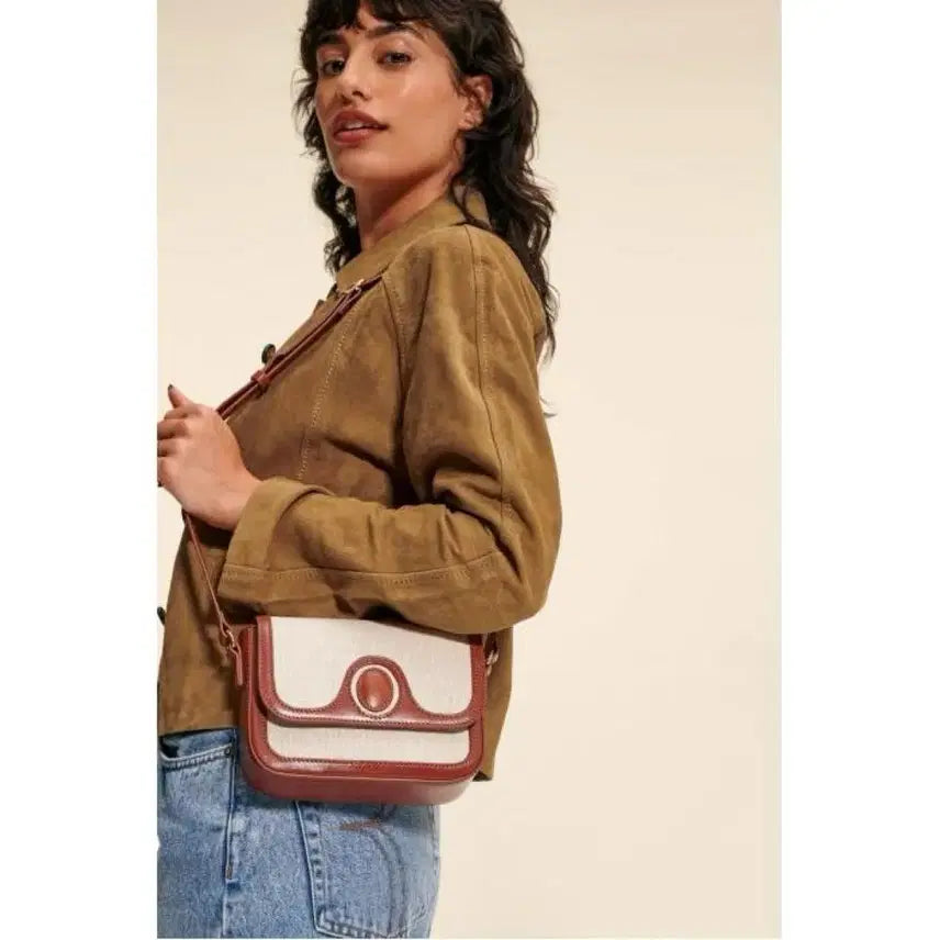 [BUNJANG] Rouje BB Bag Small Leather/Twill Handbag / Rouje 후즈 루즈 비비 가방 스몰 가죽 뚜왈 베이지 패브릭 핸드백