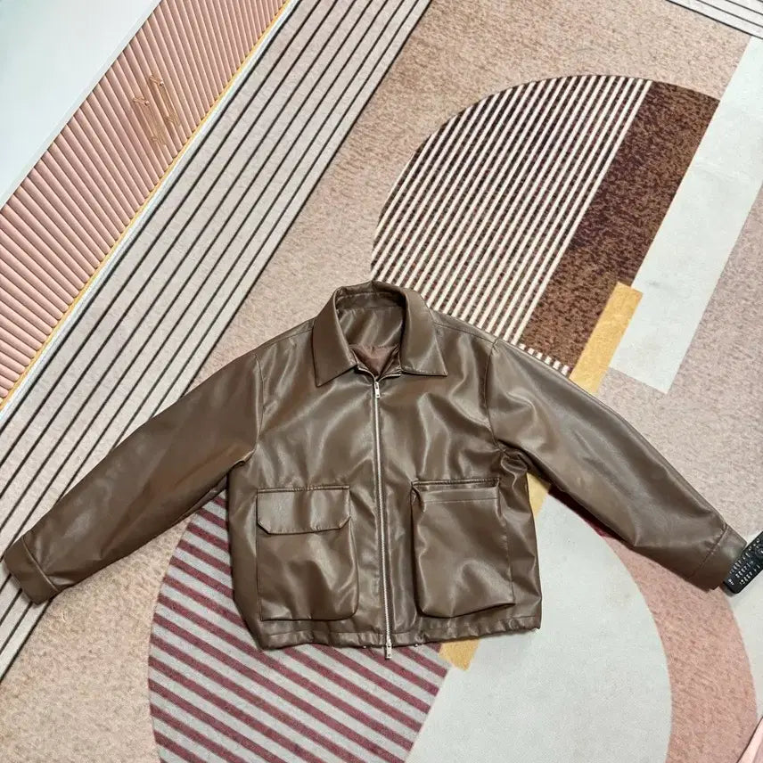 [BUNJANG] Brown Leather Pocket Jacket Size M / 브라운 레더 포켓 자켓 (무신사 구매) 사이즈M