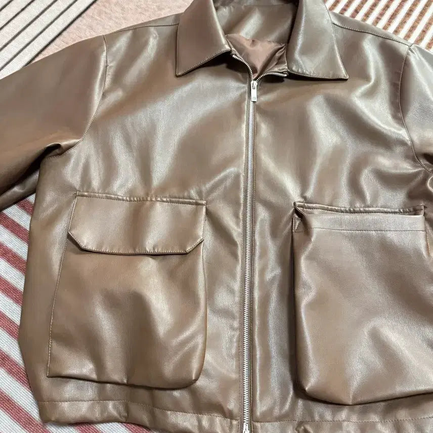 [BUNJANG] Brown Leather Pocket Jacket Size M / 브라운 레더 포켓 자켓 (무신사 구매) 사이즈M