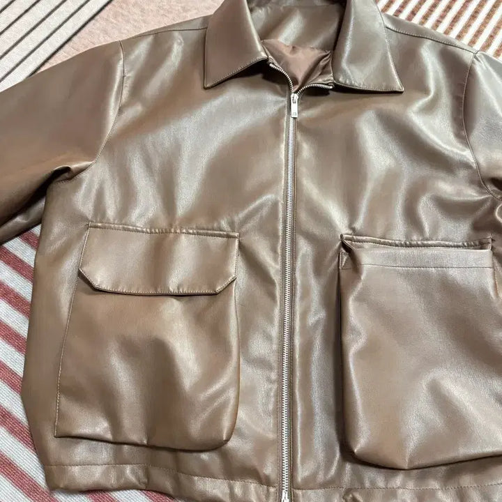 [BUNJANG] Brown Leather Pocket Jacket Size M / 브라운 레더 포켓 자켓 (무신사 구매) 사이즈M