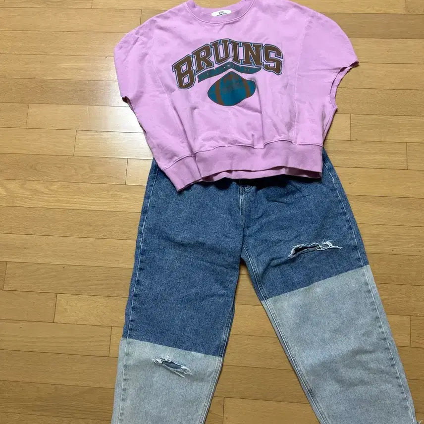 [BUNJANG] Vintage Rugby Shirt and Jeans Set / 럭비티+빈티지 청바지 세트