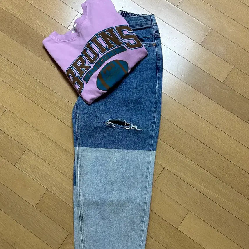 [BUNJANG] Vintage Rugby Shirt and Jeans Set / 럭비티+빈티지 청바지 세트