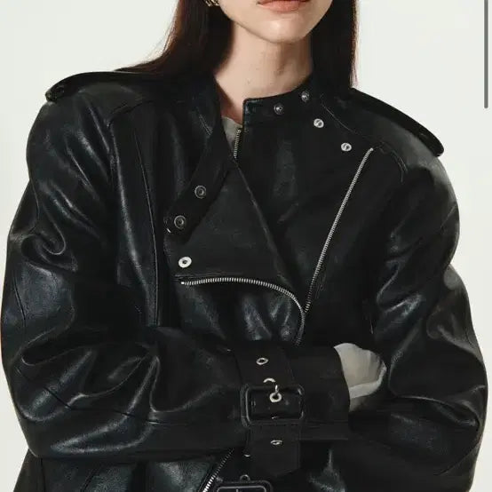 [BUNJANG] Kim Martin Black Leather Jacket / 킴마틴 블랙 레더 자켓