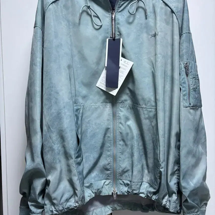 [BUNJANG] Juun.J Poly Puckering Hooded Zip-up Jacket (Windbreaker) - Green - M / 준지 폴리 퍼커링 후드 집업(준지 바람막이) M사이즈 판매