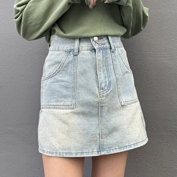 [BUNJANG] Romwe Vintage Light Wash Denim Mini Skirt / 일본빈티지 romwe 연청 데님 미니 스커트