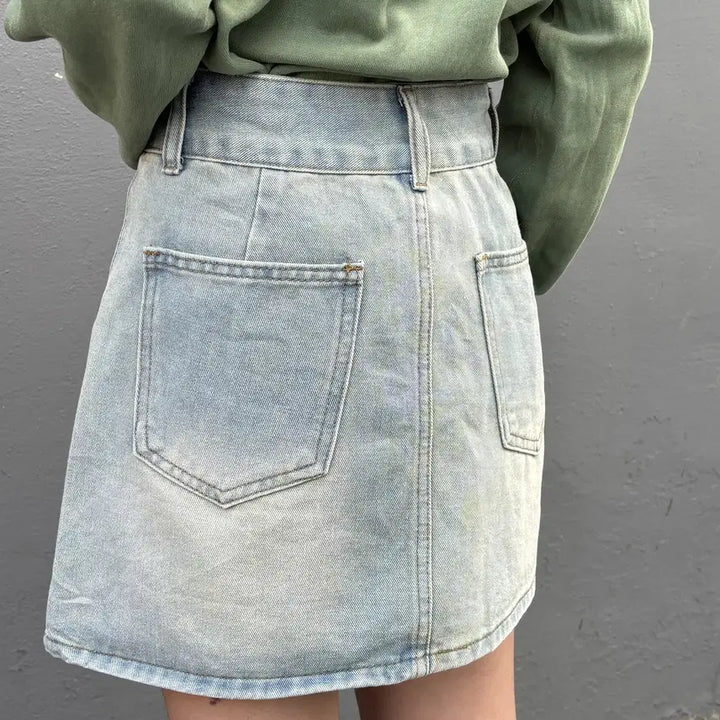 [BUNJANG] Romwe Vintage Light Wash Denim Mini Skirt / 일본빈티지 romwe 연청 데님 미니 스커트