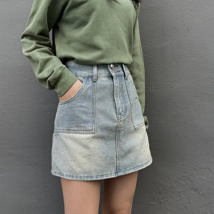 [BUNJANG] Romwe Vintage Light Wash Denim Mini Skirt / 일본빈티지 romwe 연청 데님 미니 스커트