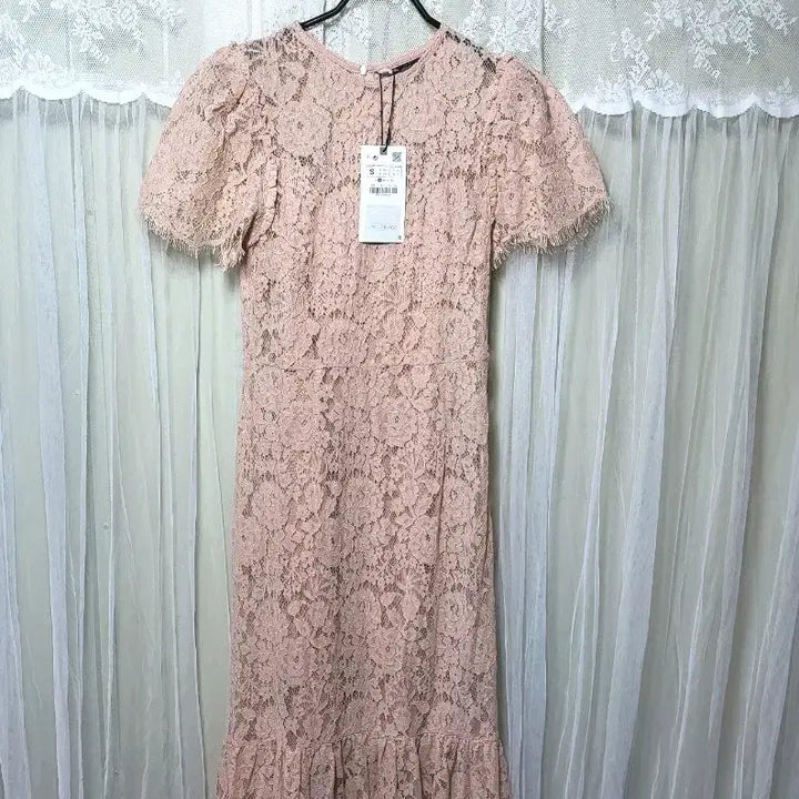 [BUNJANG] ZARA Pink Lace Short Sleeve Dress / 자라ZARA 핑크 레이스 반팔 원피스