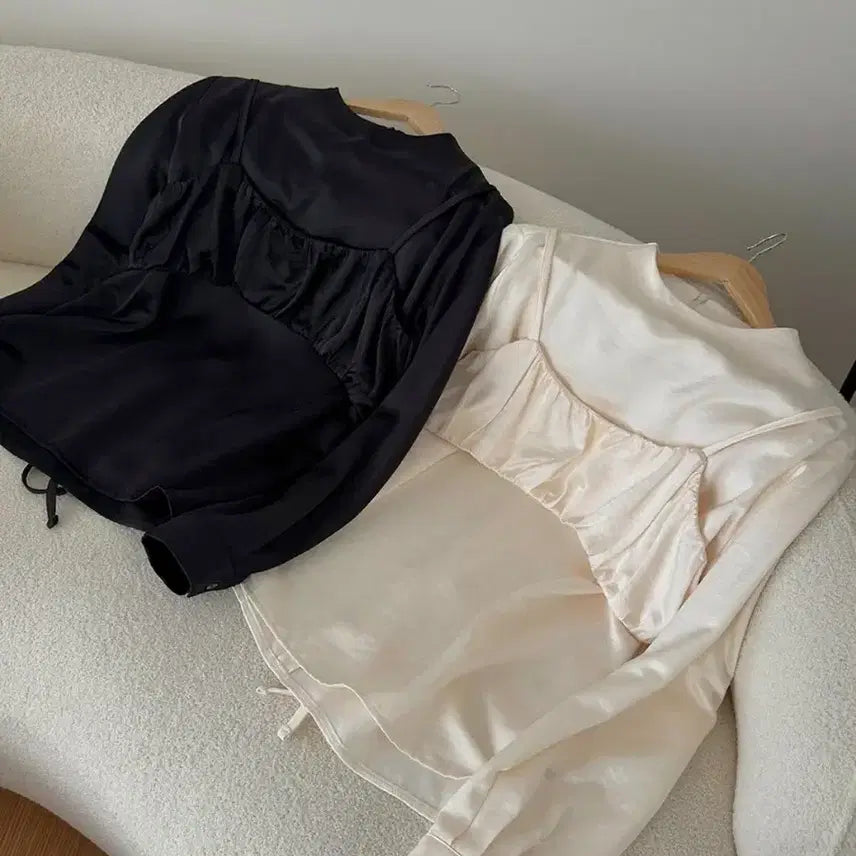 [BUNJANG] Satin Bustier Set High Neck Blouse / 뷔스티에 세트 하이넥 블라우스 / 새틴 샤틴 공단 고급 고퀄리티 레이어드