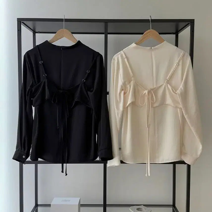 [BUNJANG] Satin Bustier Set High Neck Blouse / 뷔스티에 세트 하이넥 블라우스 / 새틴 샤틴 공단 고급 고퀄리티 레이어드