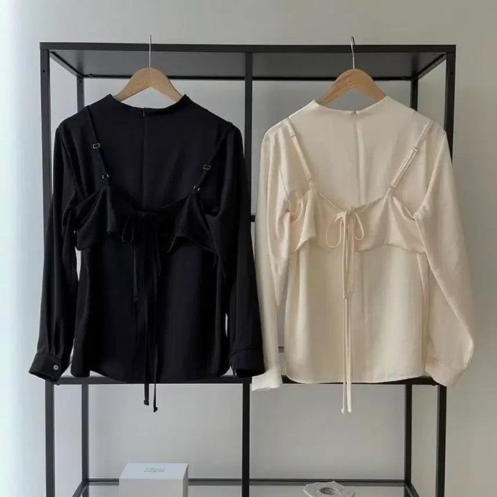 [BUNJANG] Satin Bustier Set High Neck Blouse / 뷔스티에 세트 하이넥 블라우스 / 새틴 샤틴 공단 고급 고퀄리티 레이어드