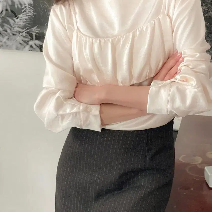 [BUNJANG] Satin Bustier Set High Neck Blouse / 뷔스티에 세트 하이넥 블라우스 / 새틴 샤틴 공단 고급 고퀄리티 레이어드