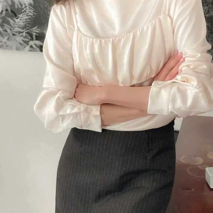 [BUNJANG] Satin Bustier Set High Neck Blouse / 뷔스티에 세트 하이넥 블라우스 / 새틴 샤틴 공단 고급 고퀄리티 레이어드